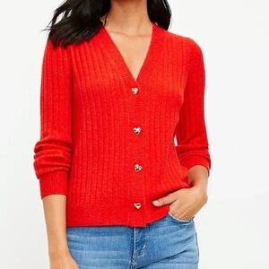 COPY - LOFT Heart Button Up Red Cardigan Size Medium